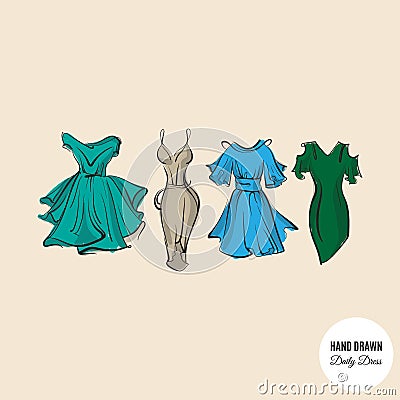Vector collection of hand drawn woman daily dresses Vector Illustration