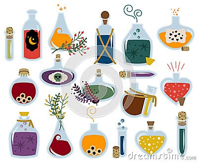 Vector Collection of Magical Potions and Bottles Vector Illustration