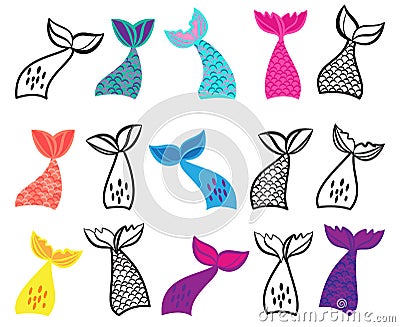 Vector Collection of Mermaid Tail Illustrations Vector Illustration