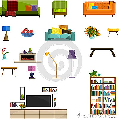 Vector collection of modern flat furniture icon set. Vector Illustration