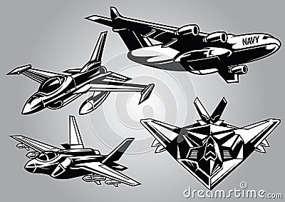 Collection of modern military aircraft Vector Illustration