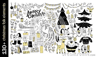 Vector collection of native christmas design elements isolated on white background. Vector Illustration