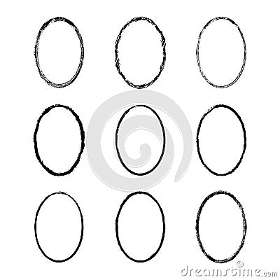 Vector collection of ink-drawn oval grunge frames Vector Illustration