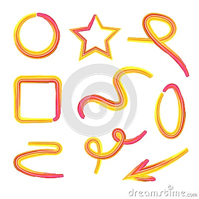 Vector Collection of Paint Frames and Swirls Isolated on White Background, Yellow and Red Paint. Vector Illustration