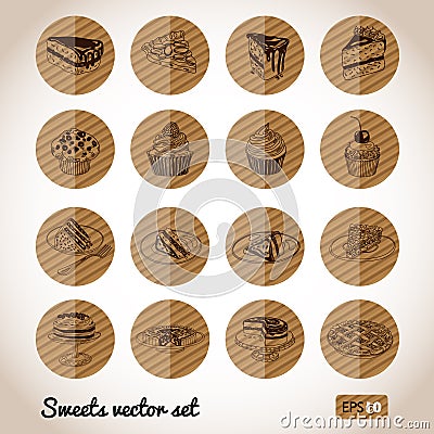 Vector collection of party pastry, cakes and Vector Illustration