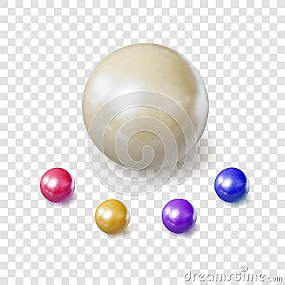 Vector Collection of Realistic Pearly Colored Spheres Isolated on Light Transparent Background. Vector Illustration