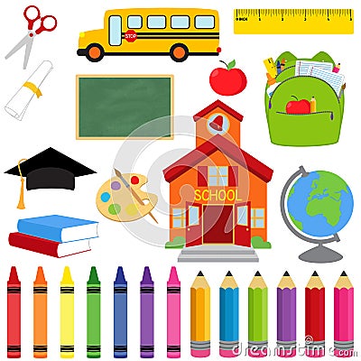 Vector Collection of School Supplies and Images Vector Illustration