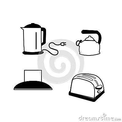 Kitchen Appliances Vector Set - Kettles, Wall Chimney, Toaster Stock Photo