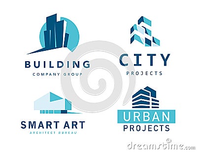 Vector collection of simple stylish flat construction company and architect agency logo designs isolated Vector Illustration