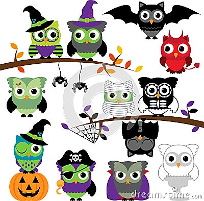 Vector Collection of Spooky Halloween Owls Vector Illustration