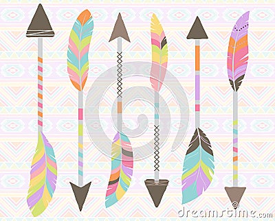 Vector Collection of Stylized Tribal Feather Arrows Vector Illustration