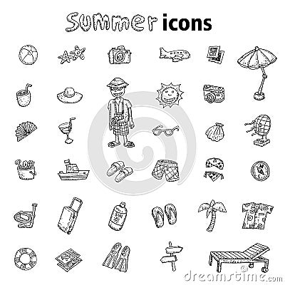 Vector collection Summer Icons. doodle illustration Vector Illustration