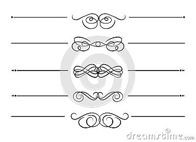 Vector Collection of Swirl Filigree Divider Lines, Design Elements Isolated on White Background, Black Lines. Vector Illustration