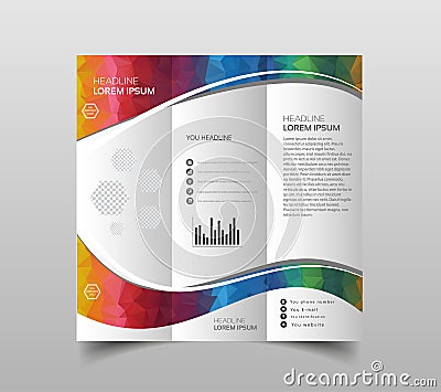 Vector collection of tri-fold brochure design templates with modern polygonal background on white. Vector Illustration