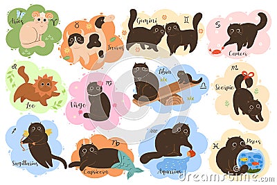 Vector collection of twelve zodiac signs Aries, Taurus, Gemini, Cancer, Leo, Virgo, Libra, Scorpio, Sagittarius, Capricorn, Vector Illustration