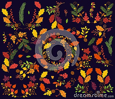 Vector Collection of Vintage Style Autumn or Fall Flowers Vector Illustration