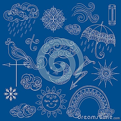 Vector Collection of Weather Signs in Fairytale Style Vector Illustration