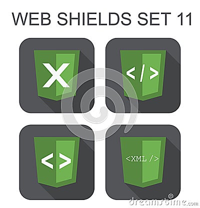 Vector collection of xml web development shield signs: xml, tag Stock Photo