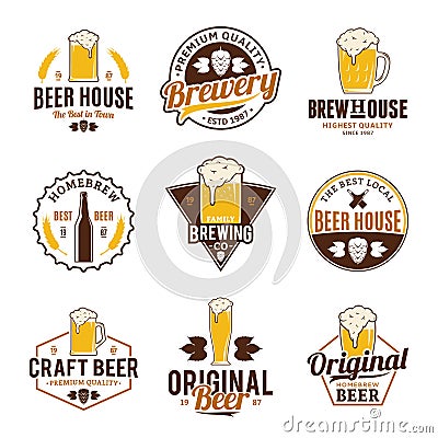 Vector color beer logo, icons and design elements Vector Illustration