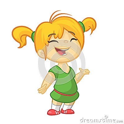 Vector color cartoon image of a cute little girl. Little girl with blonde hair. Vector cartoon little girl Vector Illustration