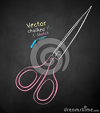 Vector color chalk drawn illustration scissors Vector Illustration