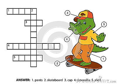 Vector color crossword. Cheerful crocodile on a skateboard Vector Illustration