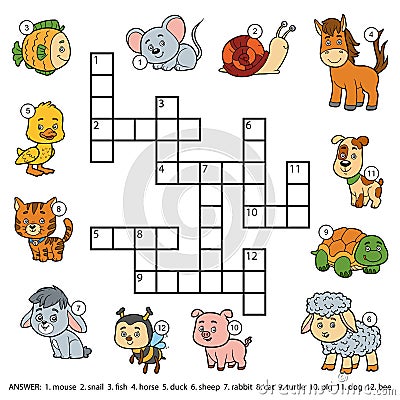 Vector color crossword about domestic animals Vector Illustration