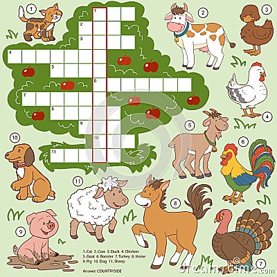 Vector color crossword, education farm animals Vector Illustration