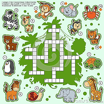 Vector color crossword, education game about animals Vector Illustration