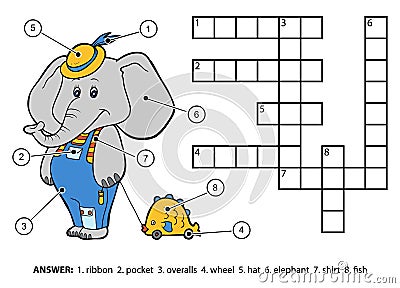 Vector color crossword. Elephant with a toy Vector Illustration