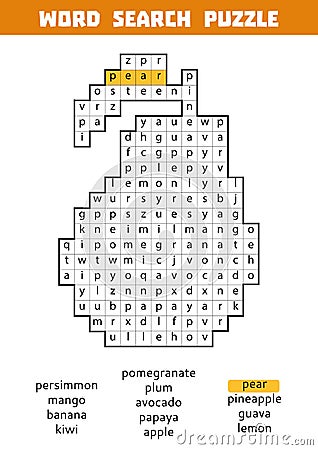 Vector color crossword about fruits. Word search puzzle Vector Illustration