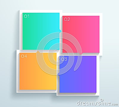 Vector Color 3d Square Text Boxes 1 to 4 Cycle Infographic B Vector Illustration