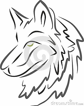 Vector color dog head. Line drawing of a muzzle of a wolf. Vector Illustration