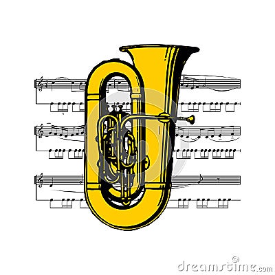 vector color flat design tuba wind instrument vector illustration white background in EPS10 Vector Illustration