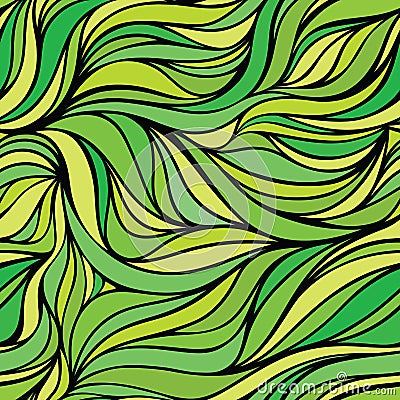 Vector color hand-drawing seamless wave background. Green abstr Vector Illustration