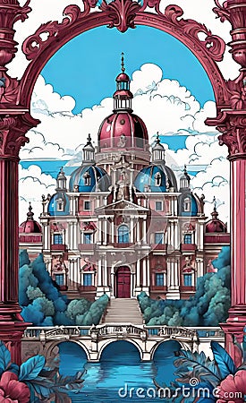Vector color illustration, beautiful palace, architectural landmark of the 16th-18th century, isolated on a white background Cartoon Illustration
