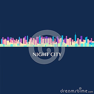 Vector color illustration of city skyline panorama at night Vector Illustration