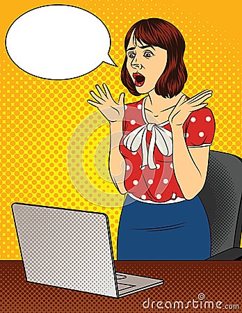 Vector color illustration of a shocked woman in the office. Cartoon Illustration