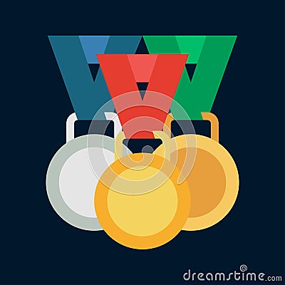 Vector color medal and winner award icon. Sport equipment, success symbol. Athletic competition. Championship reward Vector Illustration