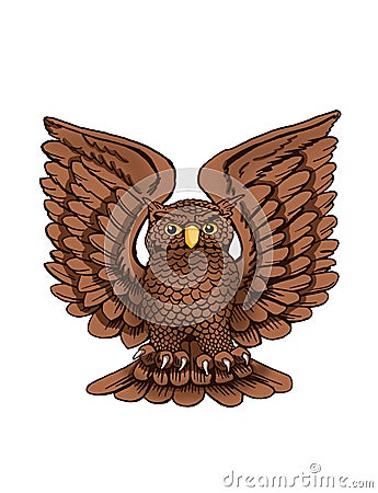 Vector color owl isolated on white background, graphical brown night bird,illustration.Symbol of knowledge Vector Illustration