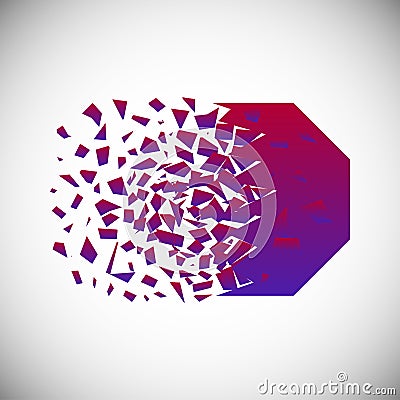 Vector of color polygon destruction shapes with debris isolated on vignette background. Vector Illustration