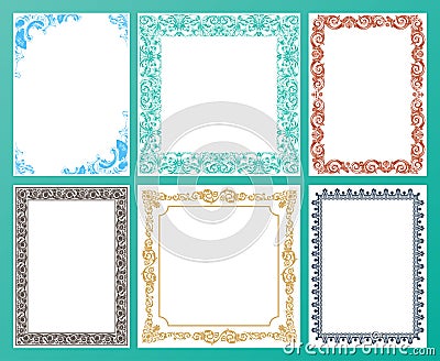 Vector color set. Ornate frames and vintage scroll elements Vector Illustration