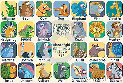 Vector color zoo alphabet with cute animals. Stock Photo