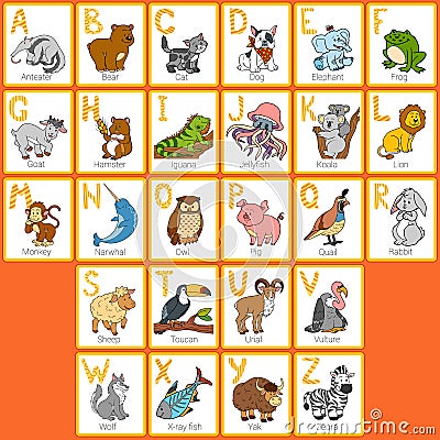 Vector color zoo alphabet with cute animals Vector Illustration