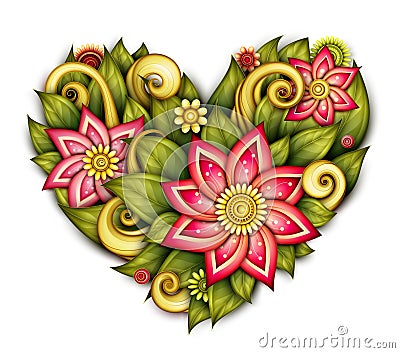 Vector Colored Floral Composition in Heart Shape Vector Illustration