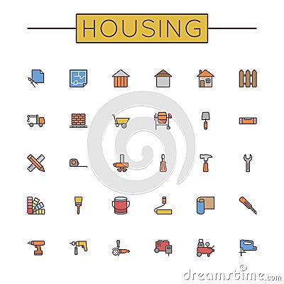 Vector Colored Housing Line Icons Vector Illustration