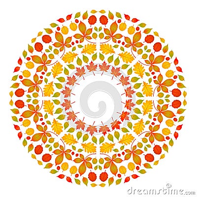 Vector colored round autumn mandala with leaves - adult coloring book page Vector Illustration