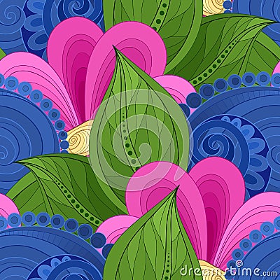 Vector Colored Seamless Floral Pattern Vector Illustration