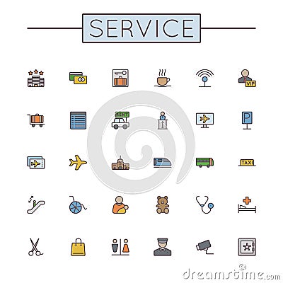 Vector Colored Service Line Icons Vector Illustration
