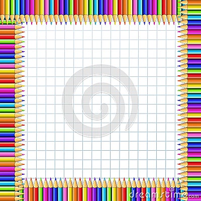 Vector colored square frame made of pencils on notebook page background Vector Illustration